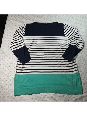 Chaps Nautical Striped Sweater Blue White Mint Colorblock Knit Top